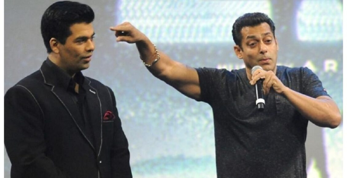 کرن جوہر فلم ’کچھ کچھ ہوتا ہے‘ کی شوٹنگ کے دوران سلمان خان سے گفتگو کرتے ہوئے