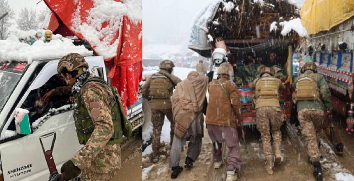 وادی تیراہ میں شدید برف باری کے باعث پاک فوج کی ریلیف سرگرمیاں جاری ہیں، مسلسل برف باری کے باعث وادی تیراہ میں حالات زندگی شدید متاثر ہے۔